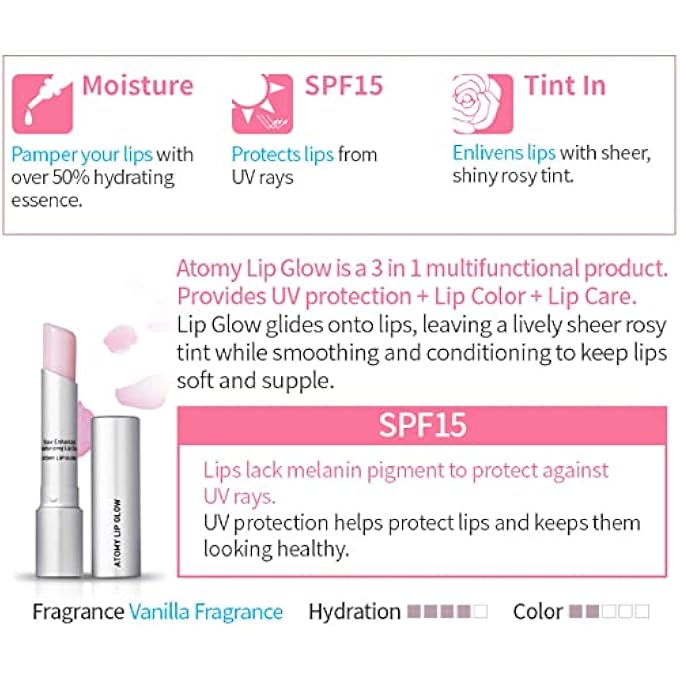 ATOMY LIP GLOW 3.3G X 2 EA - MOISTURIZING LIP CARE TREATMENT BALM WITH NATURAL PINK COLOR - Image 3
